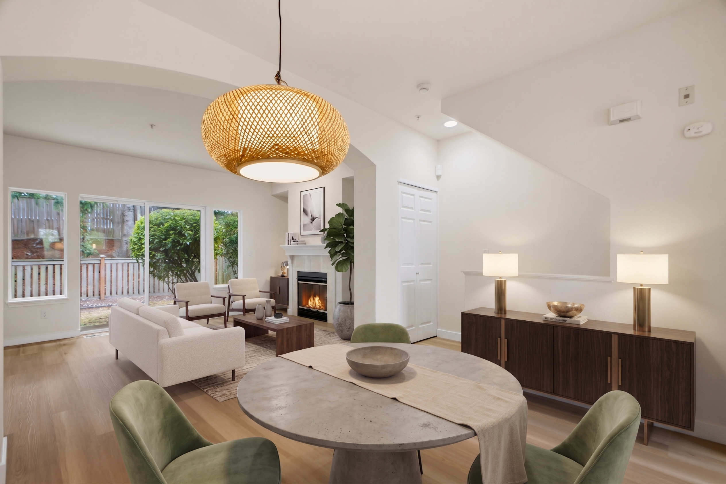 Same living room after AI virtual staging with modern decor