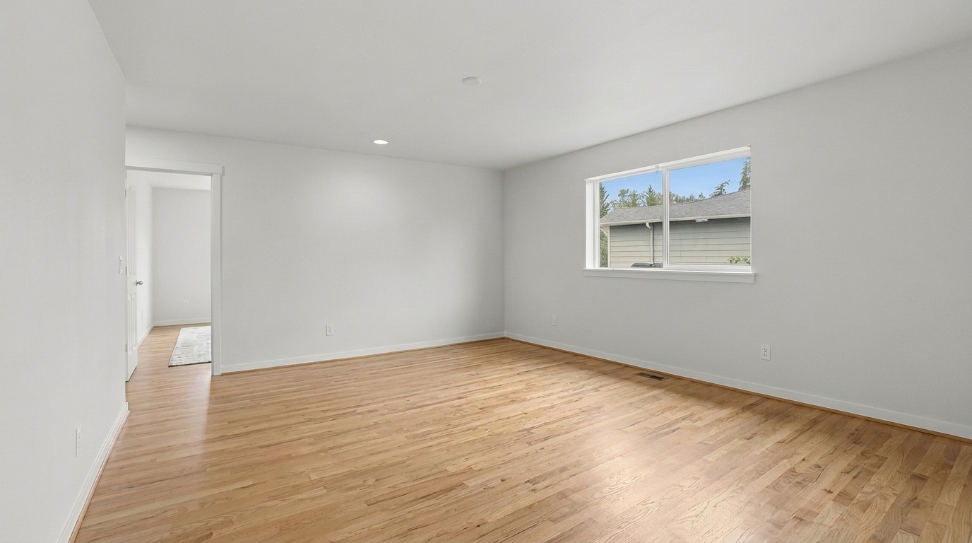 Second angle of the same virtually staged living room before