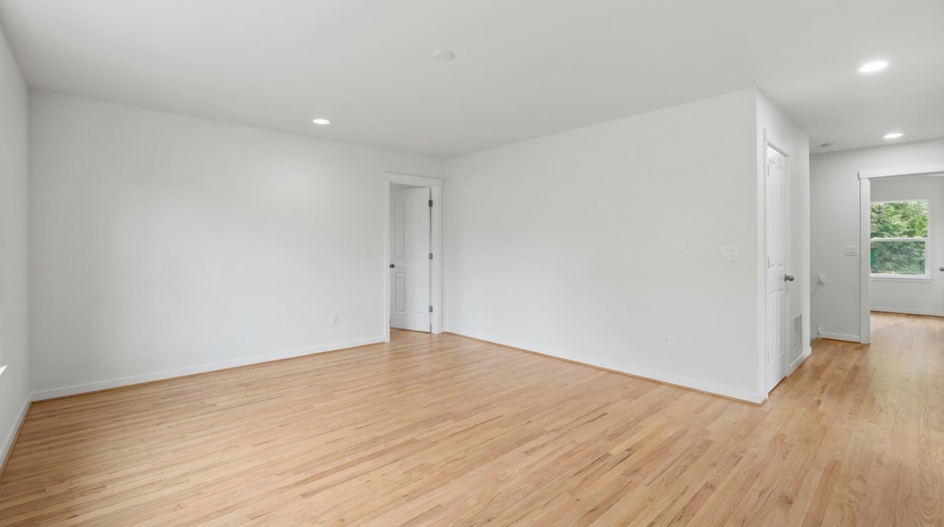 Third angle of the same virtually staged living room before