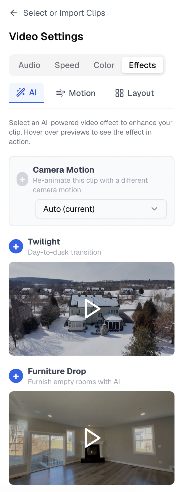 Effects tab in the VideoGuru video editor