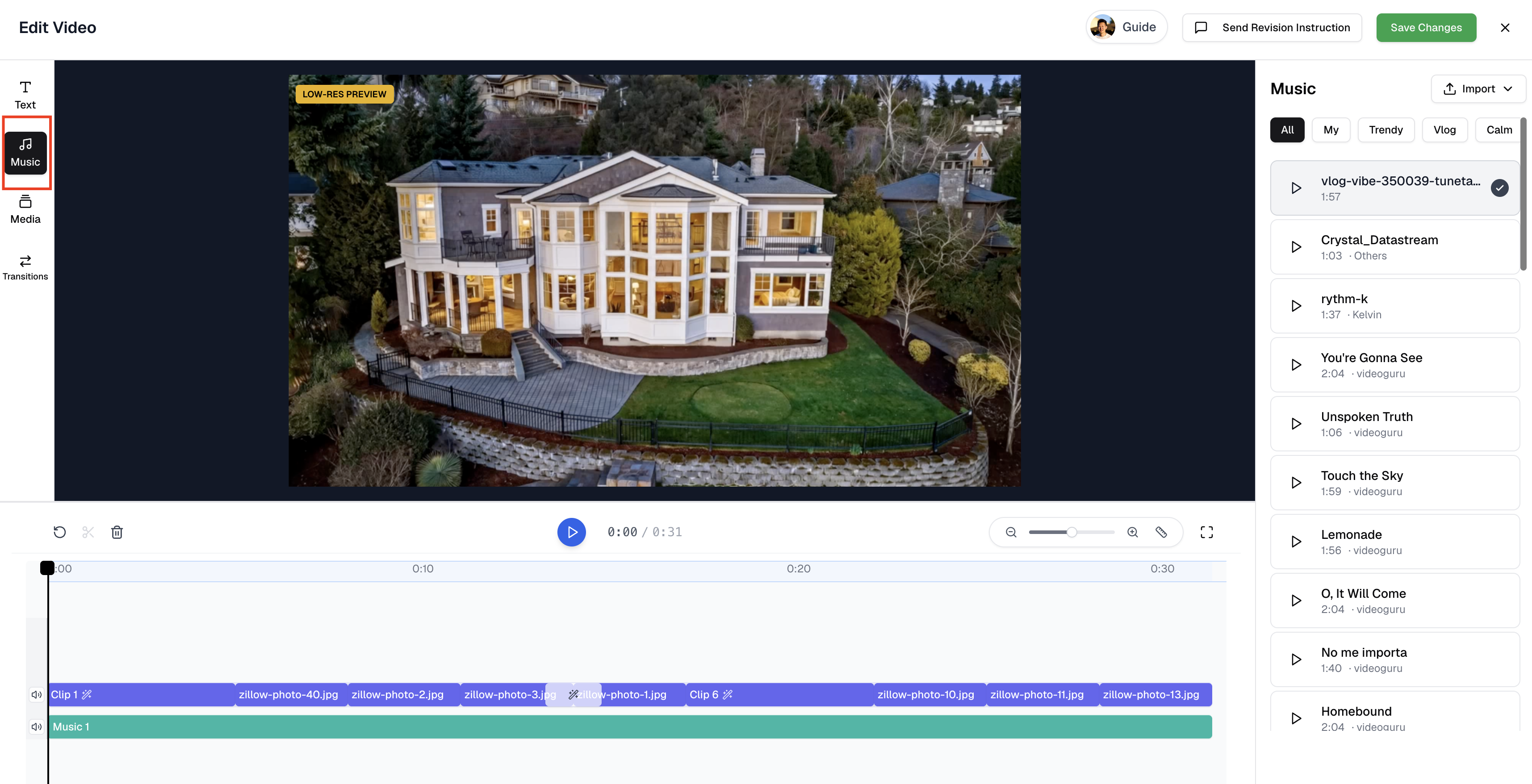Music controls in VideoGuru