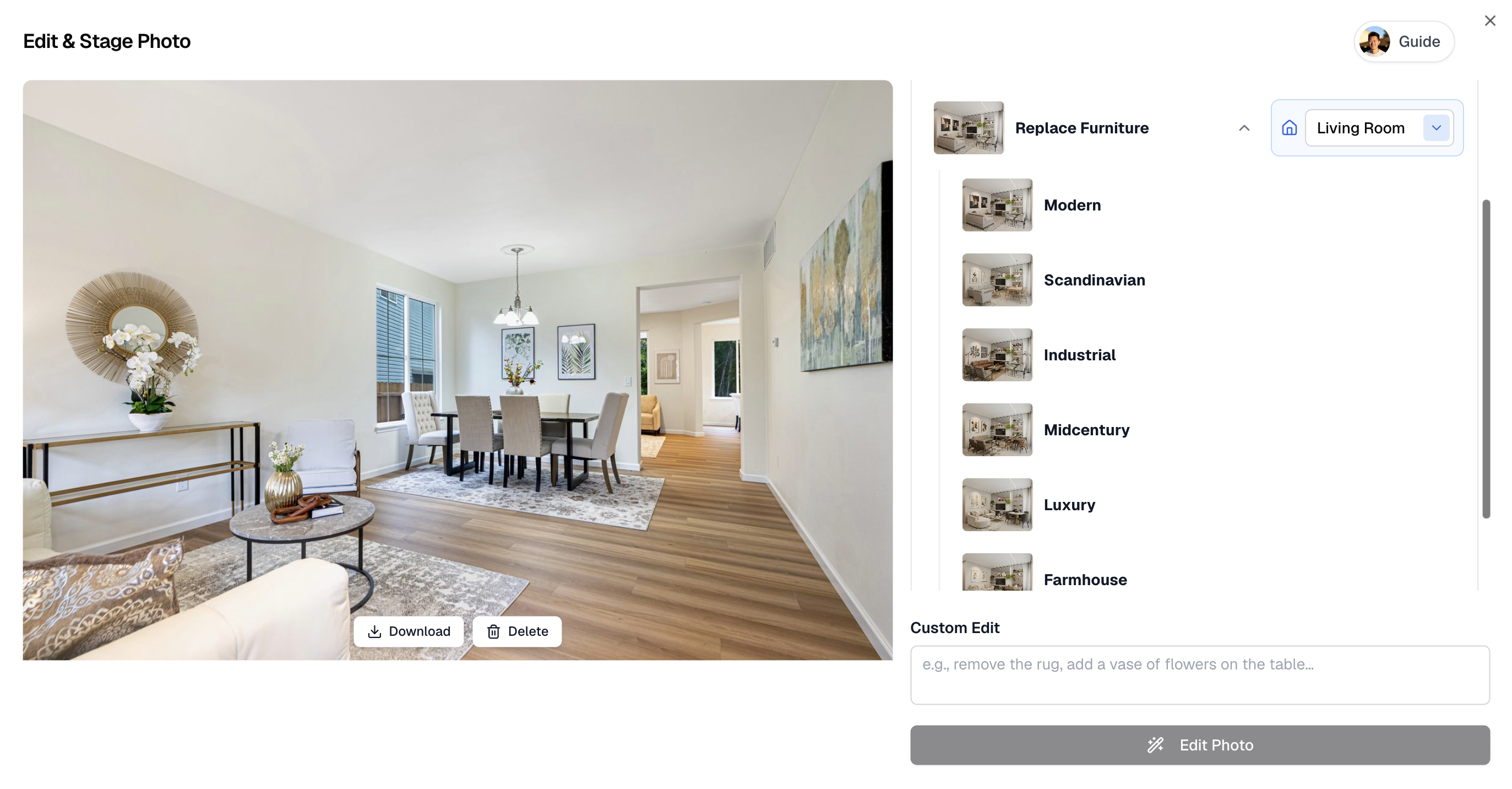 Various staging styles in VideoGuru photo editing