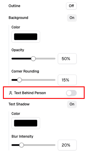Text Behind Person feature controls in VideoGuru