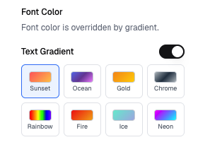 Text gradient color options in VideoGuru