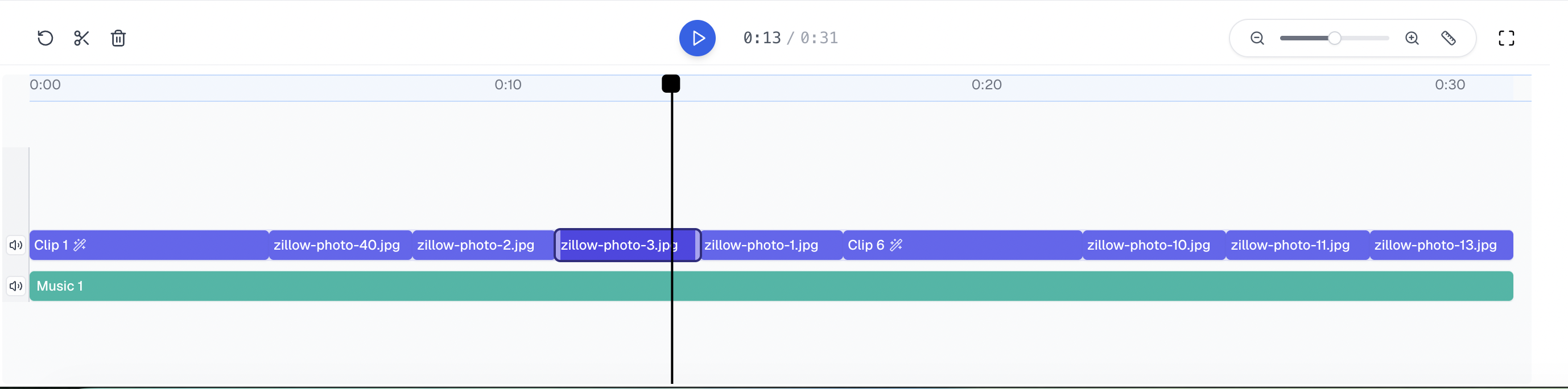 Timeline controls in the VideoGuru video editor